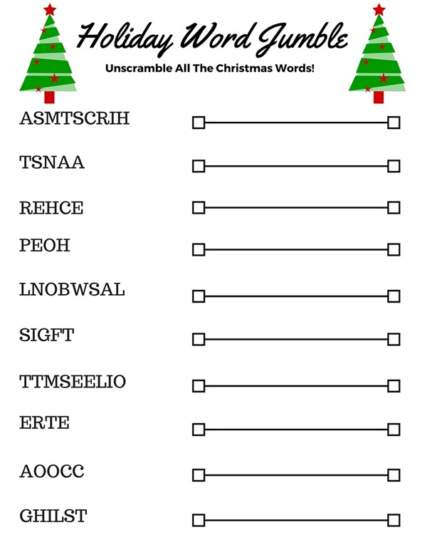 Free Printable Christmas Word Jumble for Holiday Fun