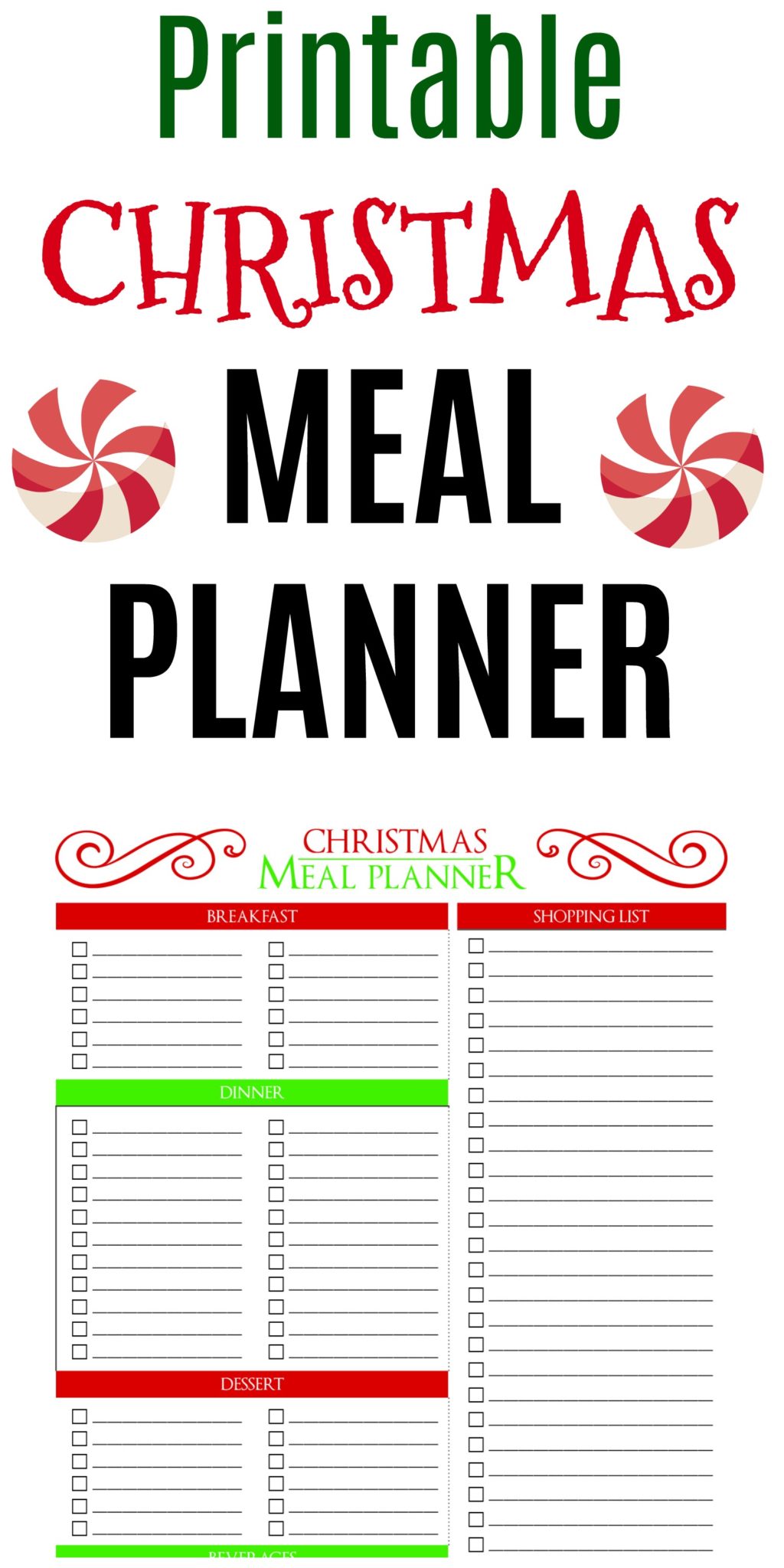 This Christmas meal planner will save your sanity! Be prepared for all of your holiday meals, from breakfast to dinner, with this printable meal planner.