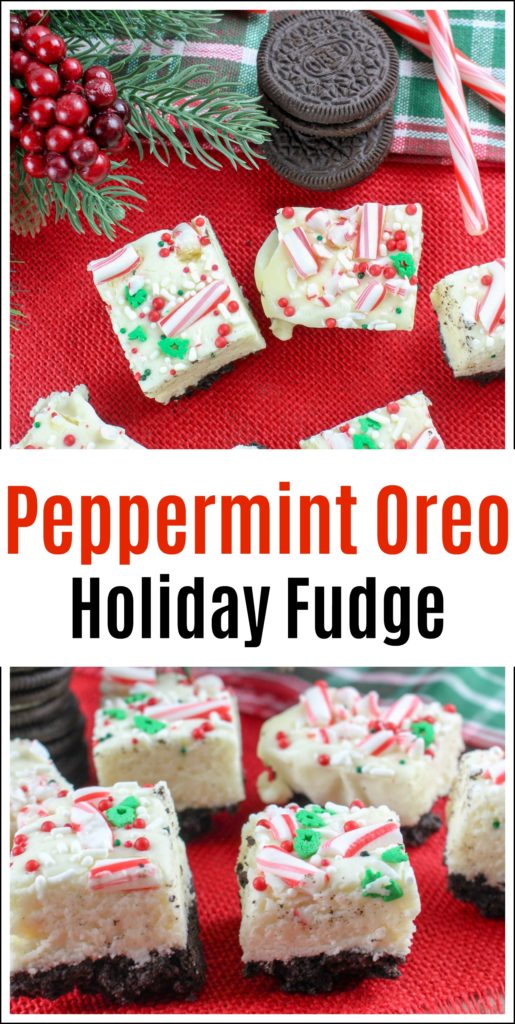 Peppermint Oreo Fudge is a delicious holiday treat.