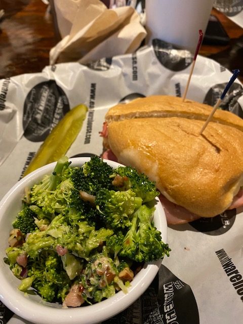 broccoli salad and sandwich