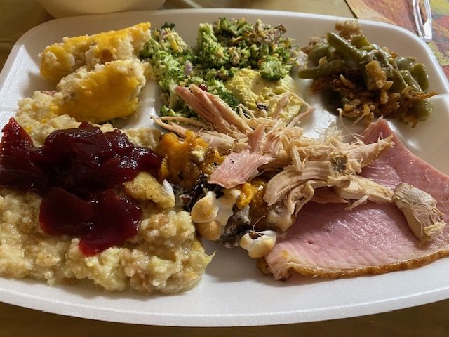 Thanksgiving food on a plate