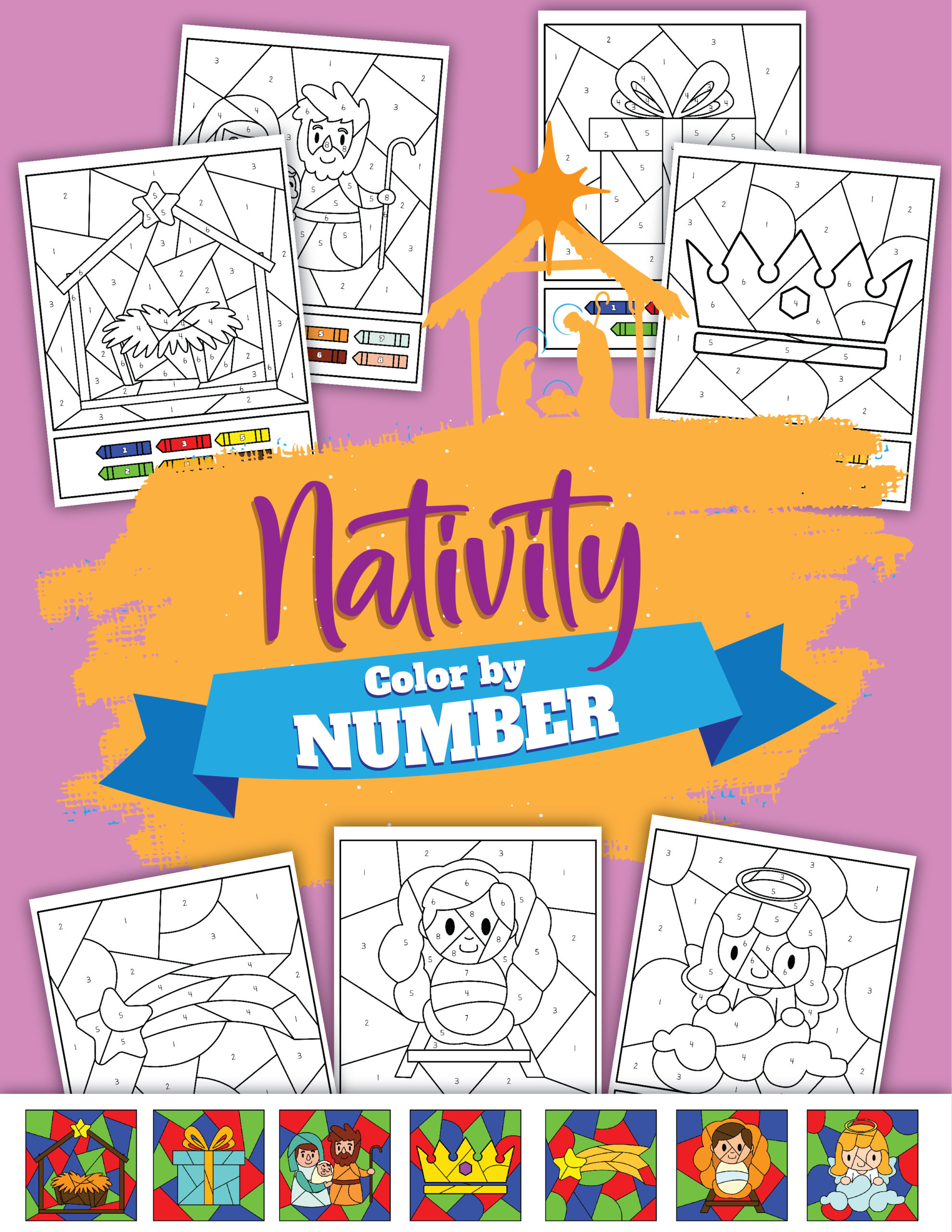 nativity color by number Christmas printables