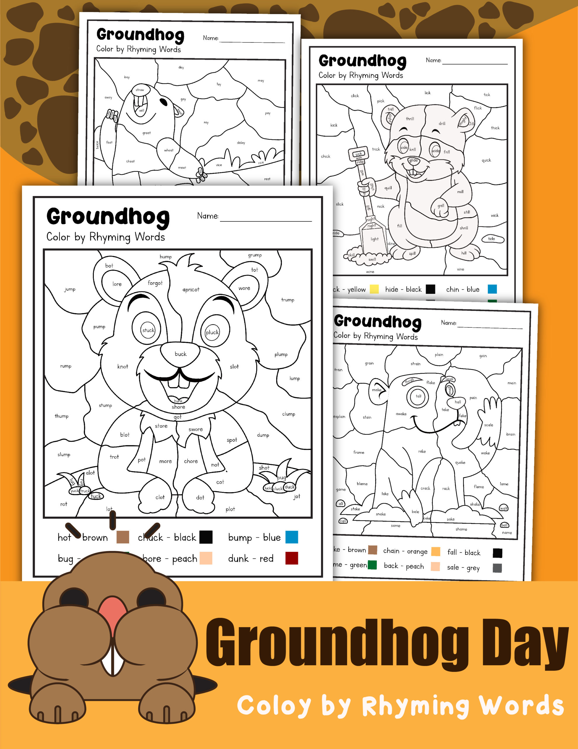Rhyming Fun on Groundhog Day: Free Color by Rhyming Words Printables