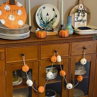 fall china cabinet decor