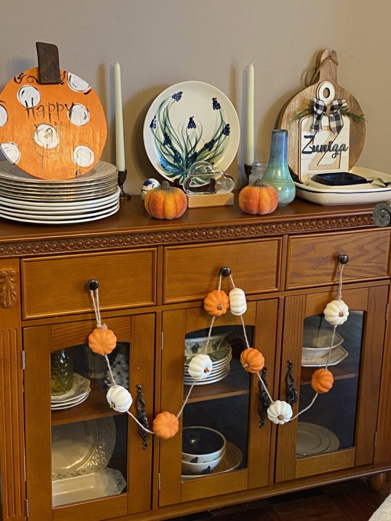 fall china cabinet decor